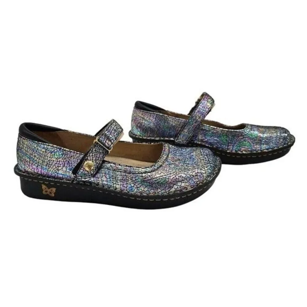Alegria Women's Silver and Blue Clogs